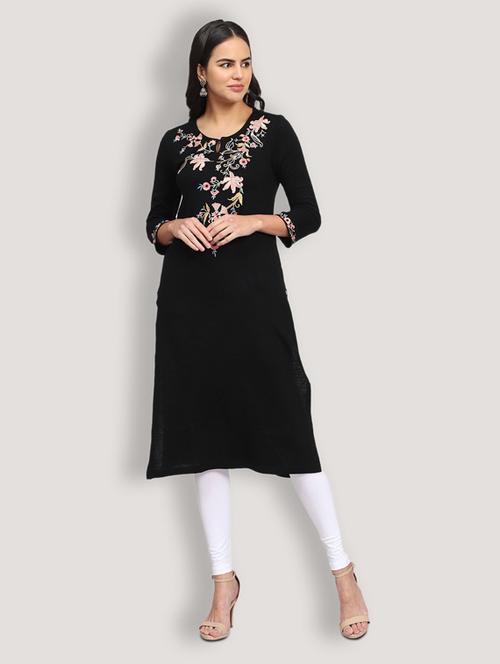 round neck embroidered straight kurta - 19928265 - Very Small Image - 1