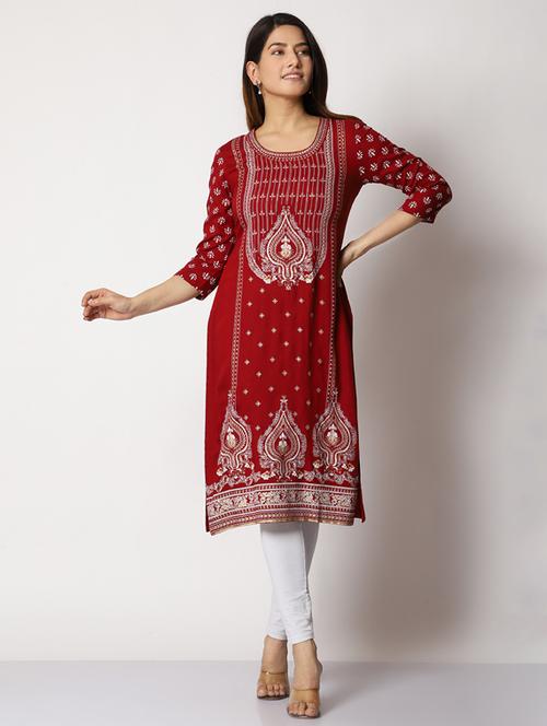 round neck printed straight kurta - 19928285 - Very Small Image - 1