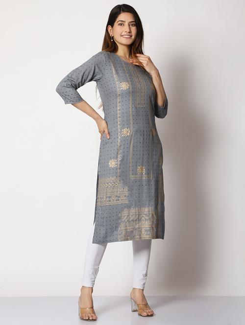 round neck printed straight kurta - 19928287 - Very Small Image - 1