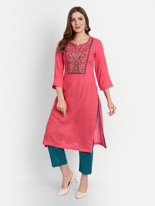 pink embroidered straight kurta - 19928313 - Very Small Image - 1
