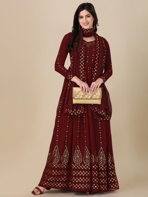 embroidered semi-stitched anarkali suits - 19937397 - Very Small Image - 1