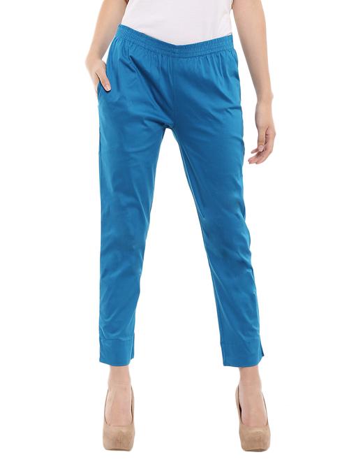 turqouise cotton straight tapered pant - 19937494 - Very Small Image - 1