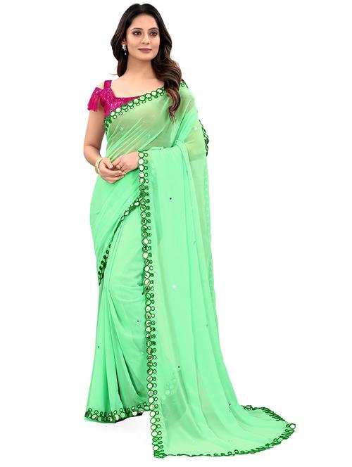 solid bordered georgette saree with blouse - 19937537 - Very Small Image - 1