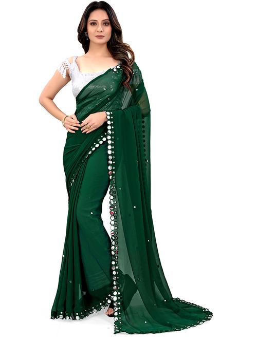 solid bordered georgette saree with blouse - 19937539 - Very Small Image - 1