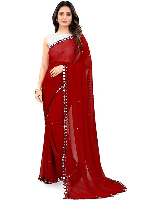 faux mirror work saree with blouse - 19937544 - Very Small Image - 1