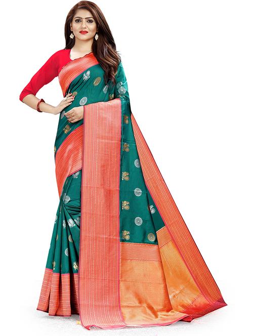 ethnic motif woven saree with blouse - 19937545 - Very Small Image - 1