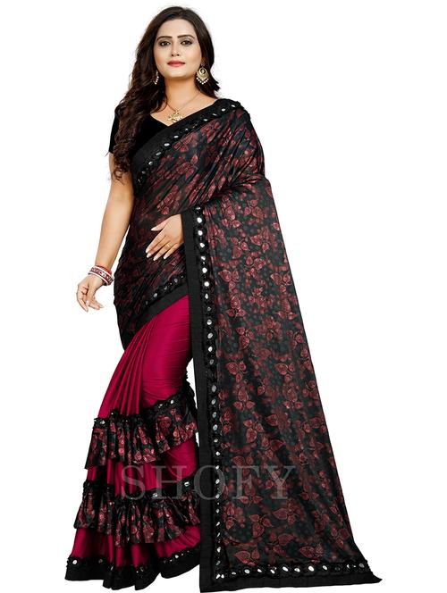 lace bordered printed saree with blouse - 19937551 - Very Small Image - 1