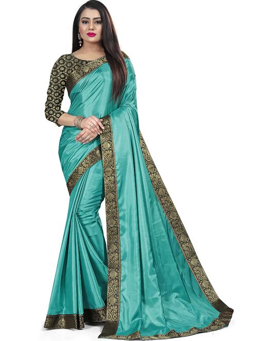 lace bordered solid saree with blouse - 19937557 - Very Small Image - 1