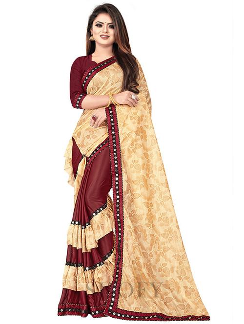 lace bordered printed saree with blouse - 19937584 - Very Small Image - 1