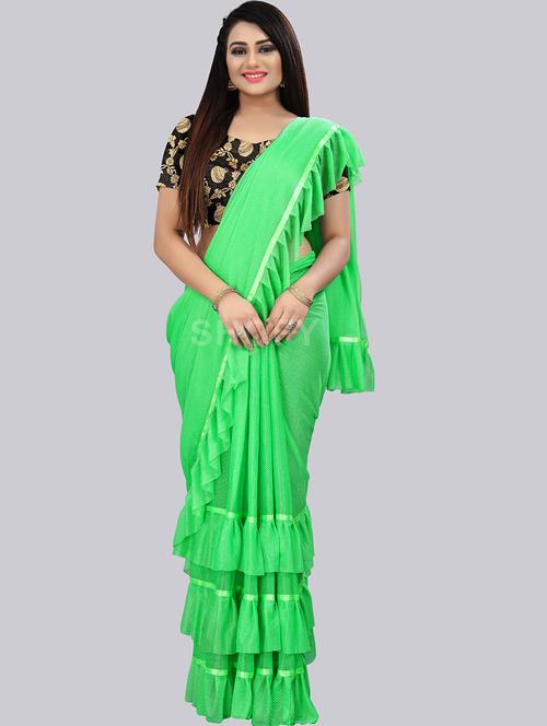 solid plain saree with blouse - 19937593 - Very Small Image - 1