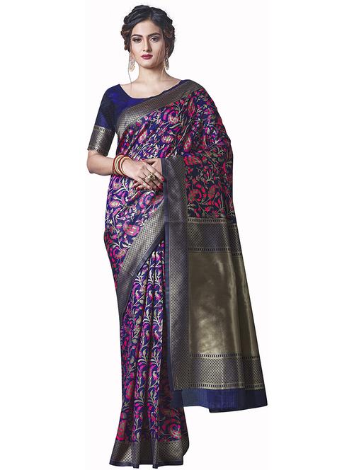 self design banarasi saree with blouse - 19937603 - Very Small Image - 1