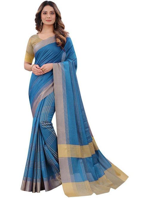 checkered woven saree with blouse - 19937680 - Very Small Image - 1