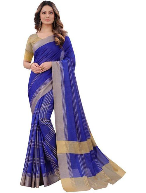 checkered woven saree with blouse - 19937681 - Very Small Image - 1