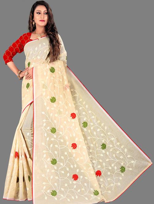 cream printed woven saree with blouse - 19937698 - Very Small Image - 1