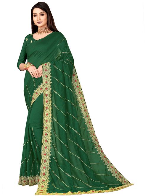 lace bordered solid saree with blouse - 19937703 - Very Small Image - 1