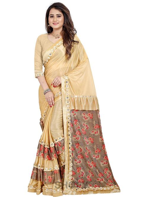 embellished beige printed woven saree with blouse - 19937705 - Very Small Image - 1