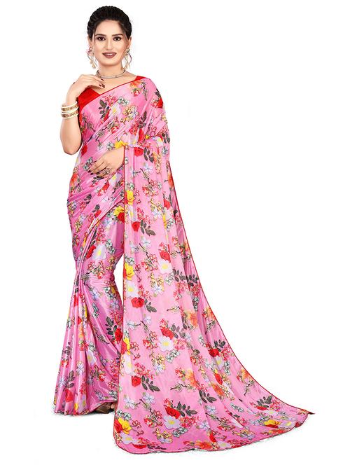 pink printed woven saree with blouse - 19937708 - Very Small Image - 1