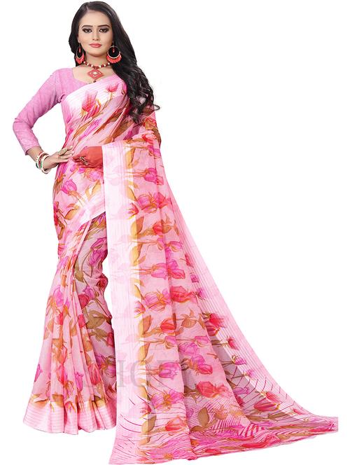 pink printed woven saree with blouse - 19937725 - Very Small Image - 1