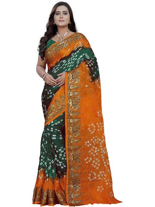 green bandhani saree with blouse - 19937737 - Very Small Image - 1