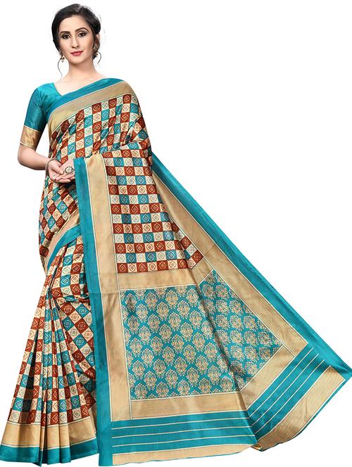 blue checkered mysore saree with blouse - 19937742 - Very Small Image - 1