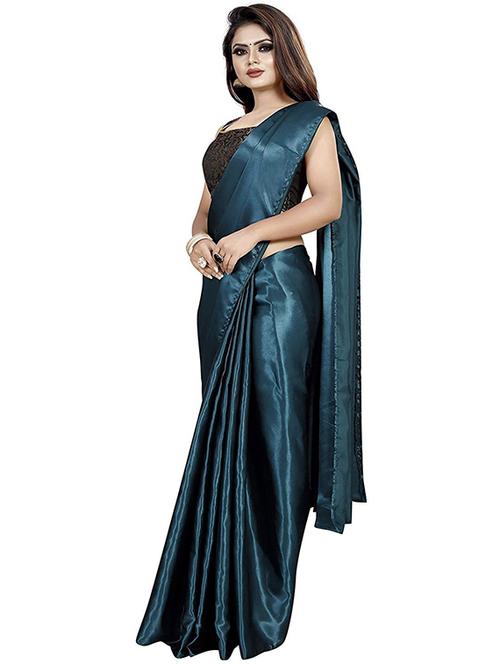 blue solid woven saree with blouse - 19937747 - Very Small Image - 1