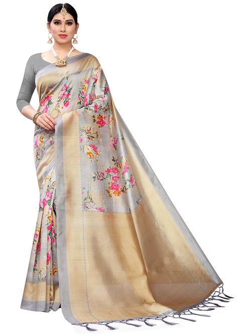 grey art silk saree with blouse - 19937758 - Very Small Image - 1