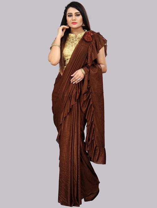ruffle detailed solid saree - 19937764 - Very Small Image - 1