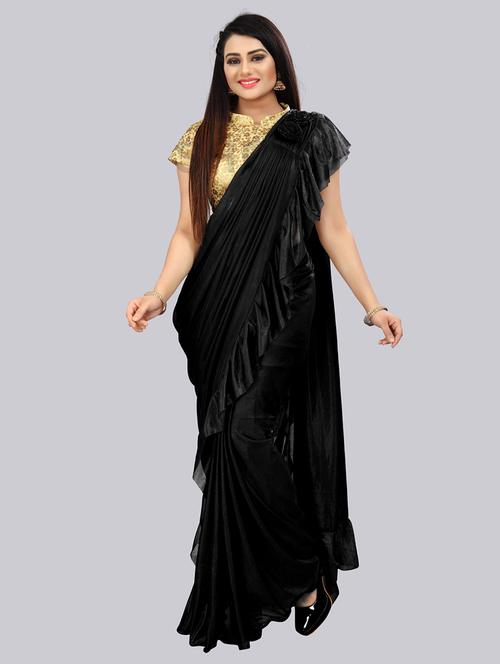 ruffle detailed solid saree - 19937767 - Very Small Image - 1