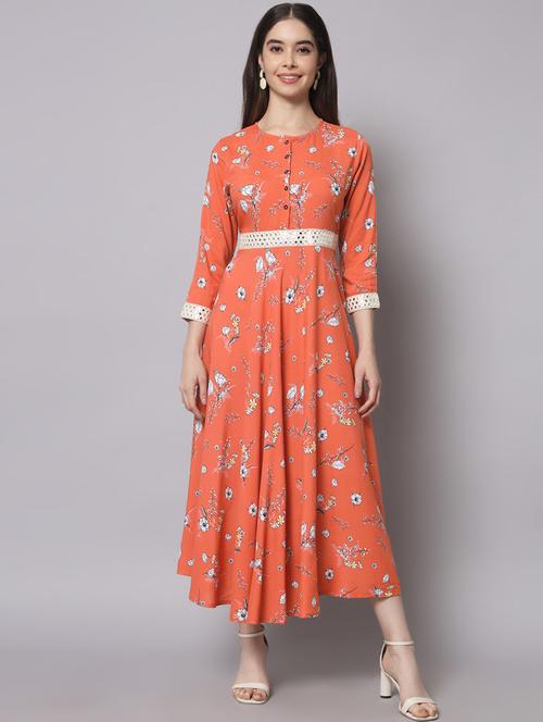round neck printed fit & flared dress - 19937807 - Very Small Image - 1