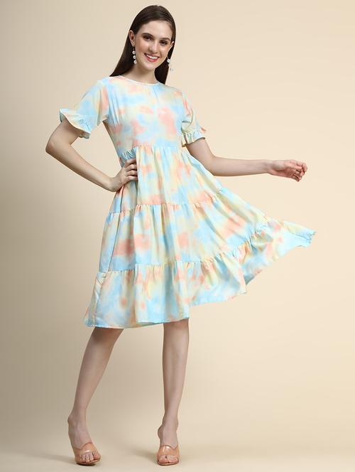 blue tie & dye fit and flare dress - 19938609 - Very Small Image - 1