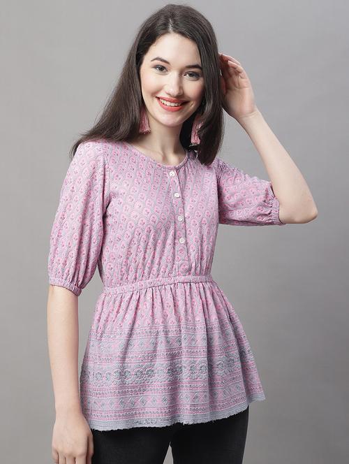 self designed embroidered round neck peplum top - 19938689 - Very Small Image - 1