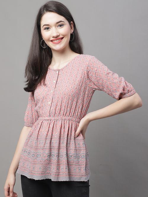 self designed embroidered round neck peplum top - 19938690 - Very Small Image - 1