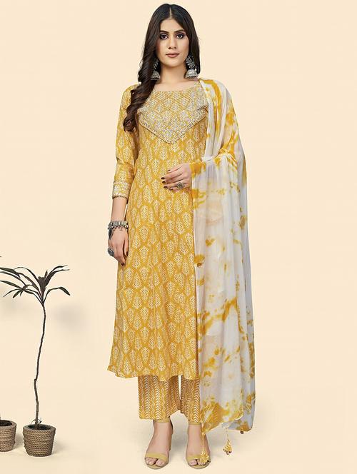 round neck printed kurta dupatta set - 19938717 - Very Small Image - 1