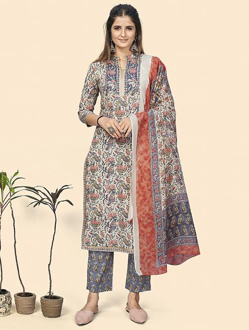 mandarian neck printed suit set - 19938726 - Very Small Image - 1