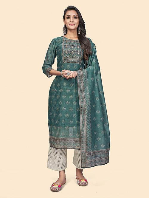 embellished neck printed kurta dupatta set - 19938728 - Very Small Image - 1