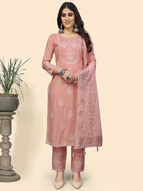 embellished neck printed suit set - 19938737 - Very Small Image - 1