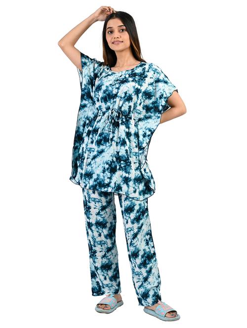blue printed nightwear pyjama set - 19940520 - Very Small Image - 1