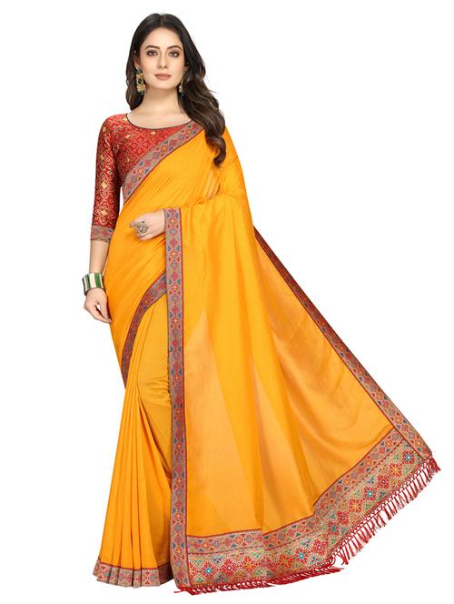 women's bordered royal blue colored saree with blouse - 19940807 - Very Small Image - 1