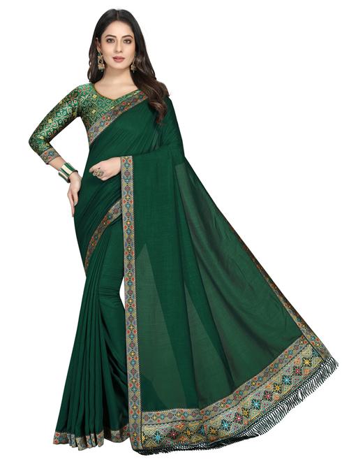 women's self design bottle green colored saree - 19940856 - Very Small Image - 1