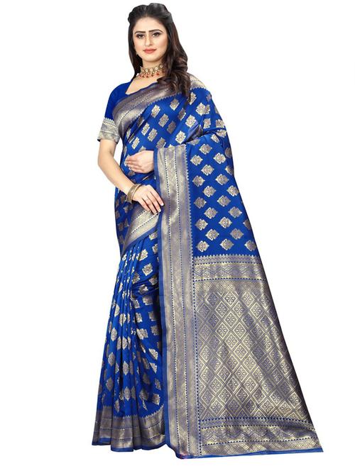 blue silk blend banarasi saree with blouse - 19941111 - Very Small Image - 1