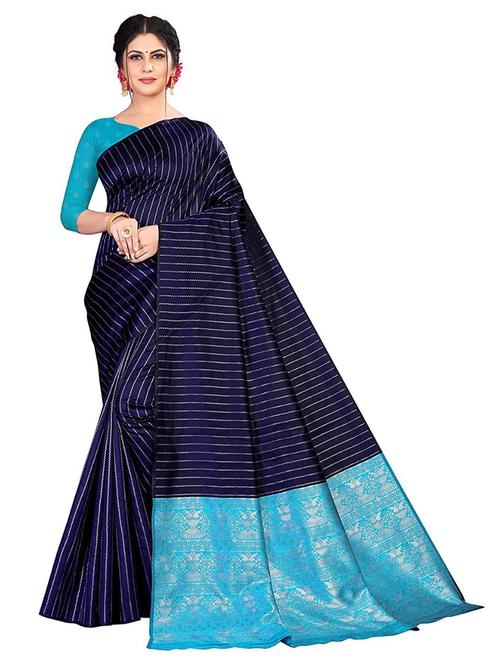 navy blue banarasi saree with blouse - 19941134 - Very Small Image - 1