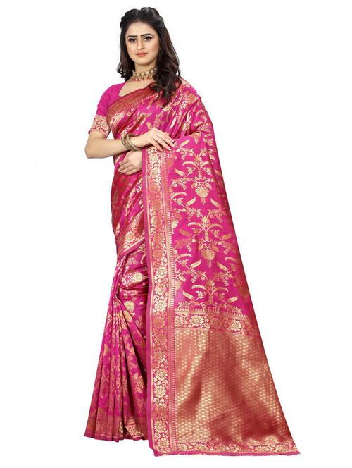 pink silk blend banarasi saree - 19941163 - Very Small Image - 1