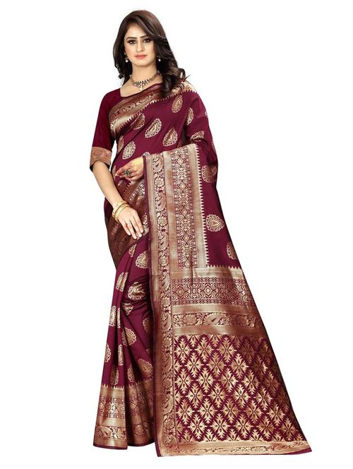 maroon silk blend banarasi saree with blouse - 19941177 - Very Small Image - 1