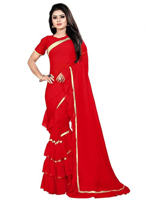 solid bordered ruffled saree - 19941211 - Very Small Image - 1