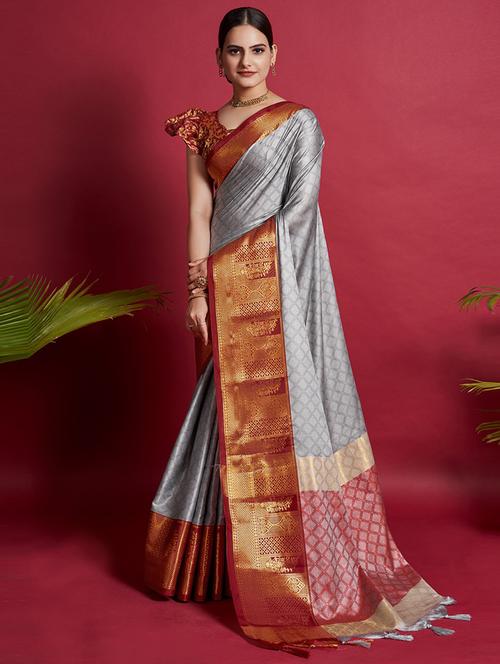 women's self design purist blue colored saree with blouse - 19941524 - Very Small Image - 1