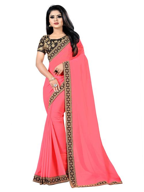 lace detailed solid bordered saree with blouse - 19941536 - Very Small Image - 1