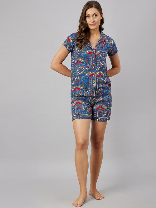 shirt collar printed nightwear set - 19941616 - Very Small Image - 1