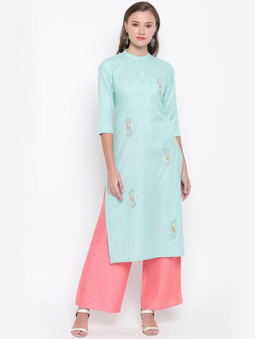 mandarin collar kurta palazzo set - 19942610 - Very Small Image - 1