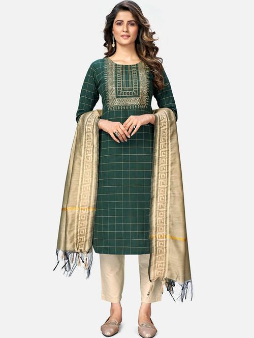 round neck checkered kurta dupatta set - 19942634 - Very Small Image - 1