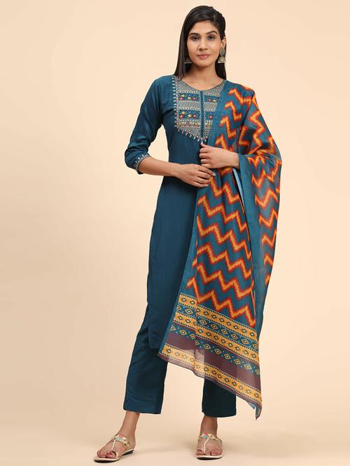embroidered kurta dupatta set - 19942743 - Very Small Image - 1